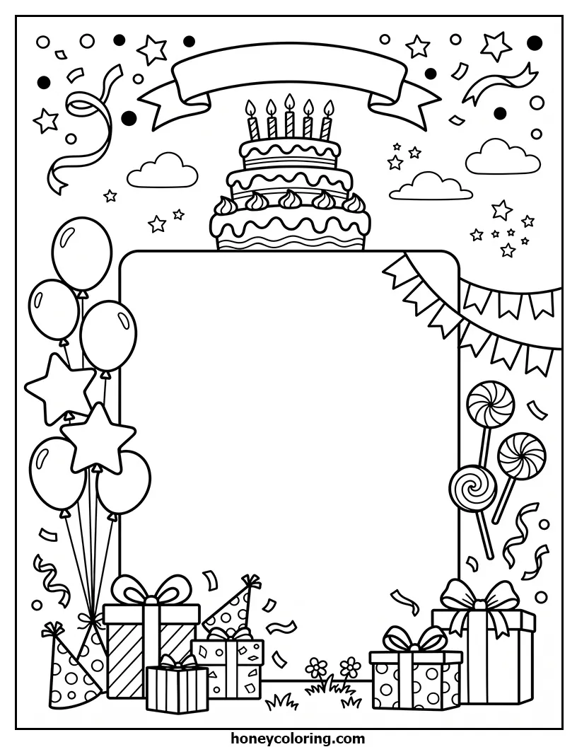 Birthday Card Coloring Activity Page
