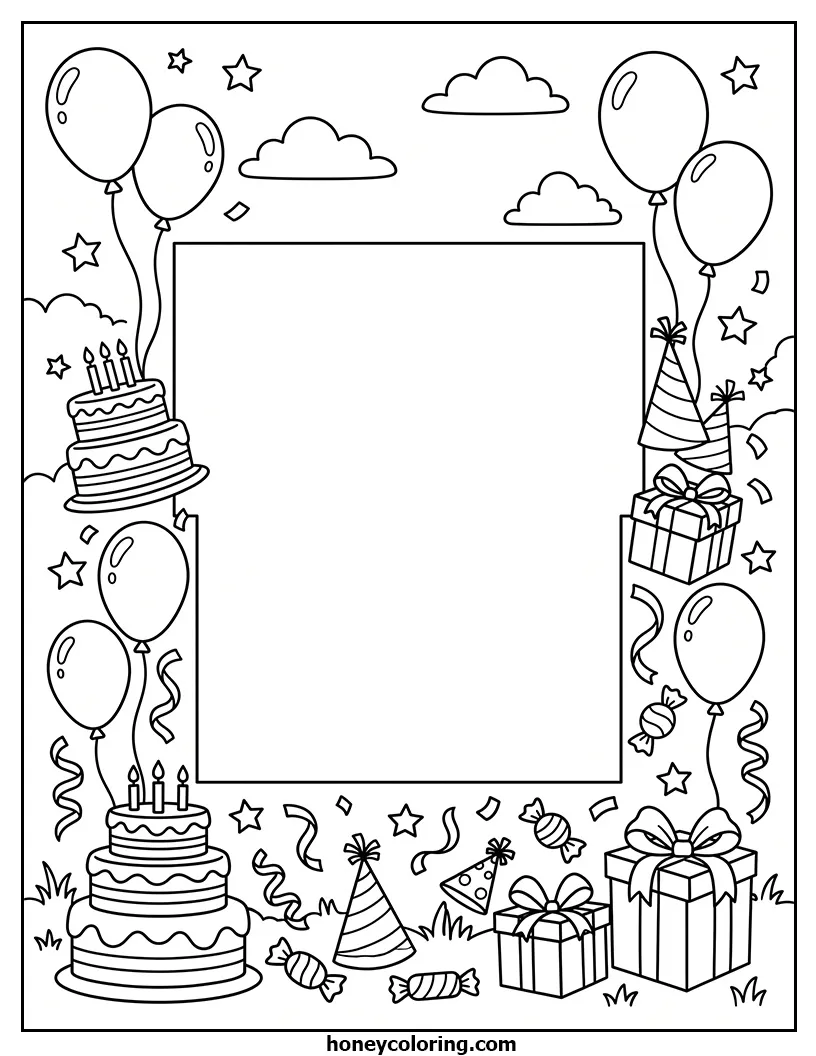 Birthday Card Coloring Book Page
