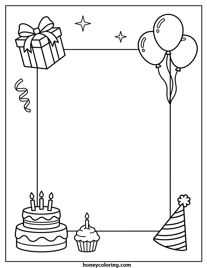 Birthday Card Line Art Coloring Page