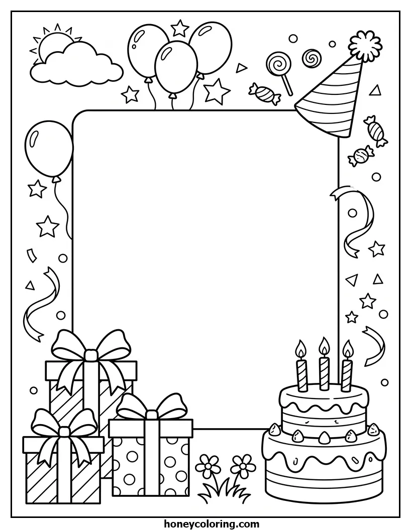 Birthday Card PDF Coloring Page