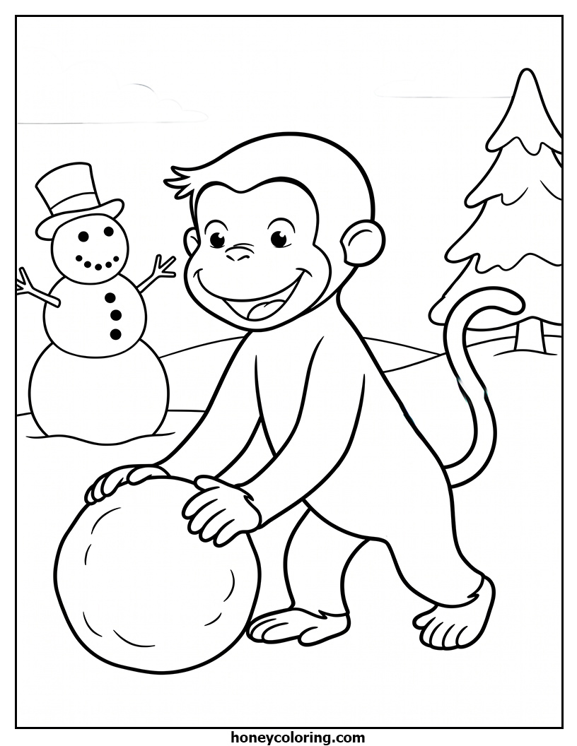 Curious George Black And White Coloring Page