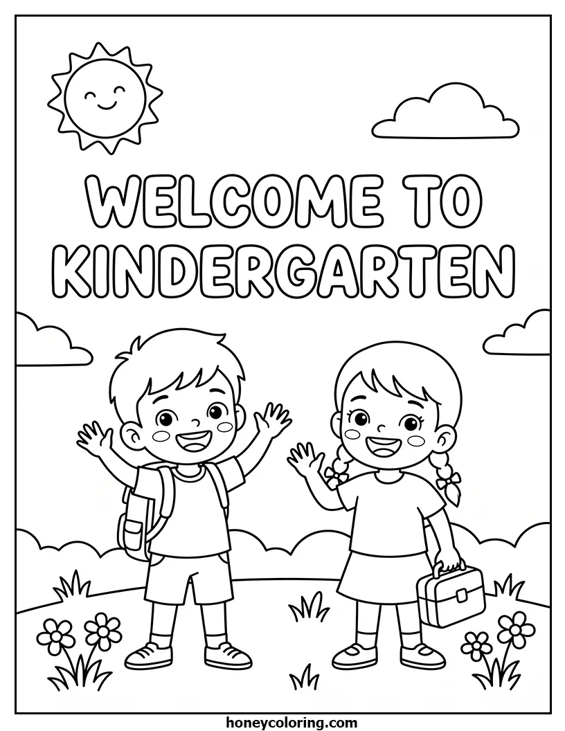 Welcome to Kindergarten Line Art Coloring Page