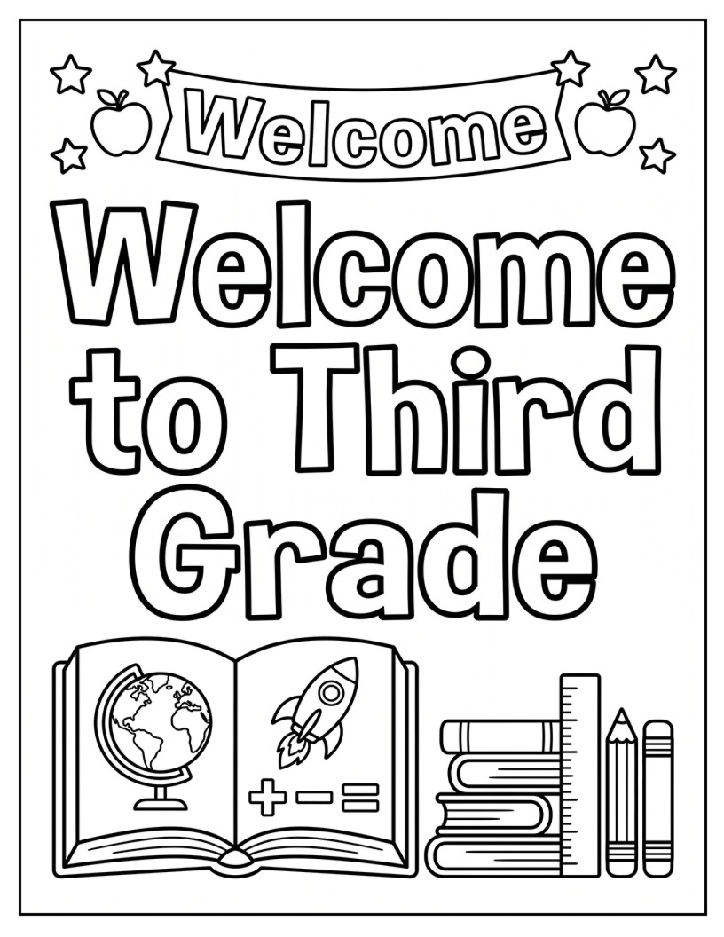 Welcome to Third Grade Black And White Coloring Page