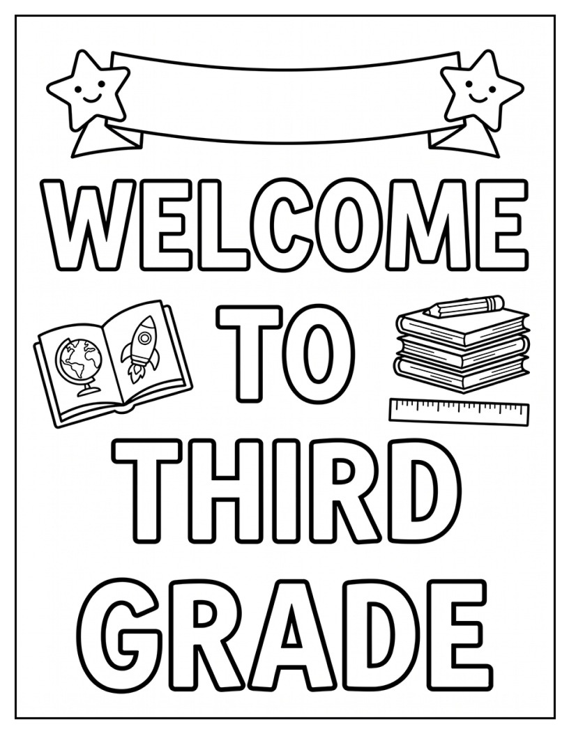 Welcome to Third Grade Line Art Coloring Page